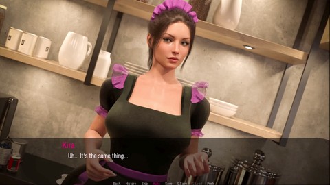 Ein 3D-animierter Cartoon-Typ, der sich in einer Fantasie mit einer Babe mit perfektem Körper hingibt