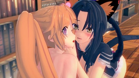 Azione calda tra ragazze con Kuroka & Irina | Frenesia di tradimenti a High School DXD | Film esclusivo su Patreon di Fantasyking3\n