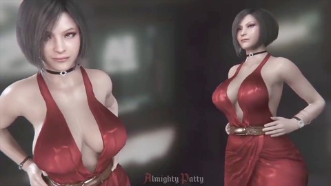 Ada Wong in a stylish red dress shows off her huge bouncing tits while she strolls