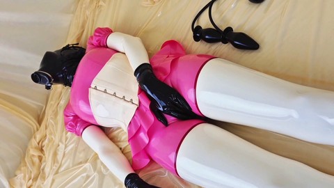 Latex condom suit, 人形, アナル