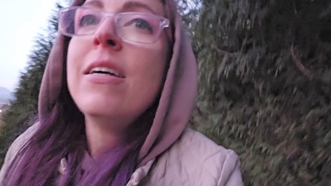 Private roadside pee session at sunset with a nerdy girl