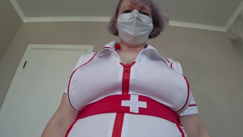 Busty MILF nurse with huge natural tits in medical uniform ASMR roleplay