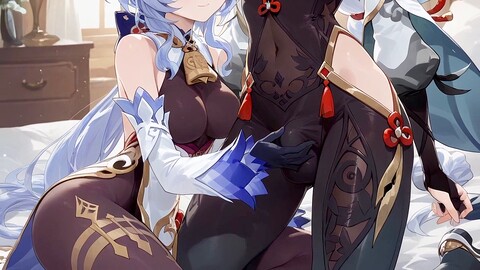 Hentai joi mit Ganyu und Shenhe, während sie einen neuen Zauber ausprobieren